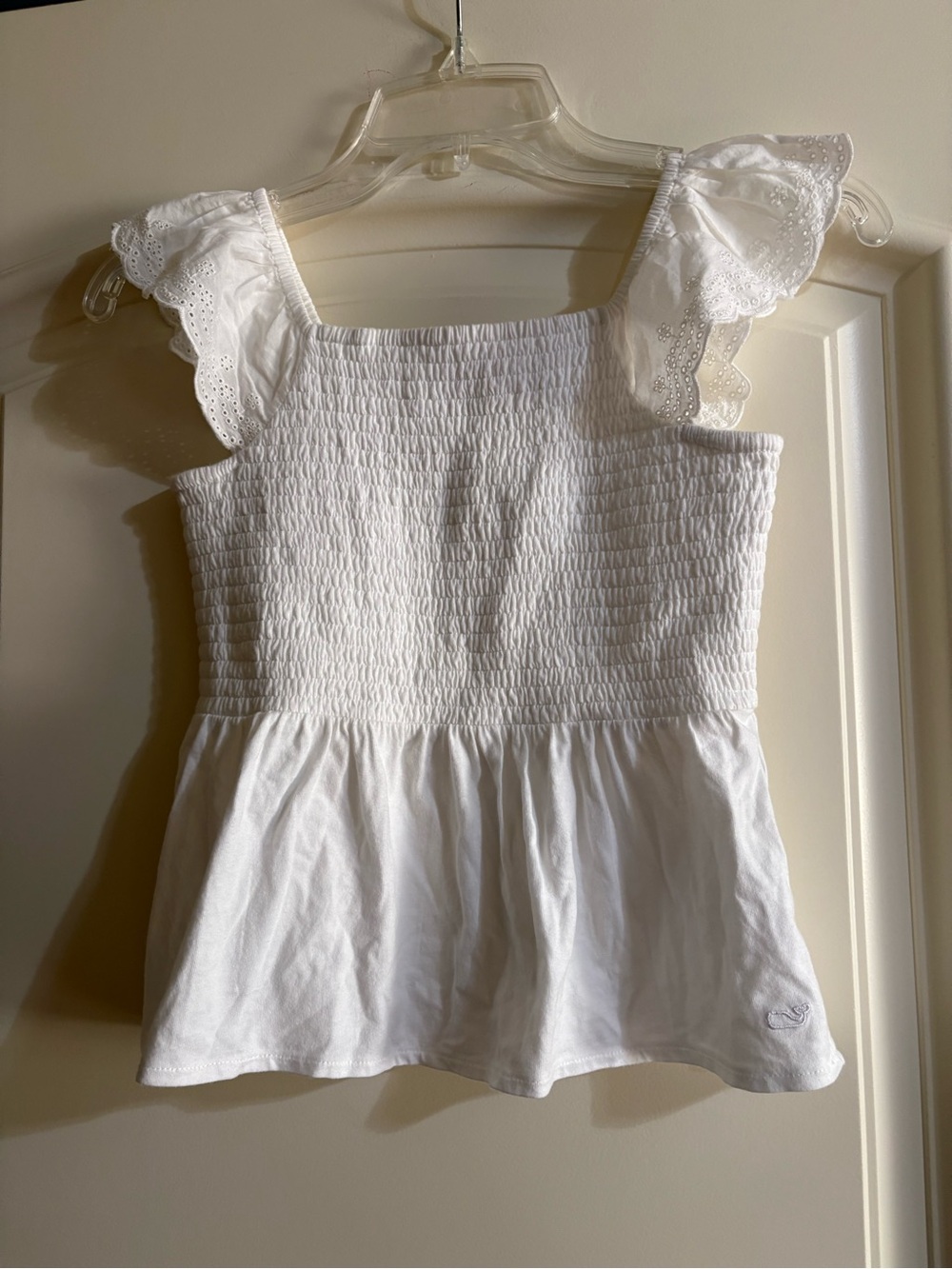 Vineyard Vines White Smocked Peplum Tank with Eyelet Ruffle Straps